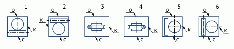 Схема 11.6. Варианты расположения червячной пары в пространстве